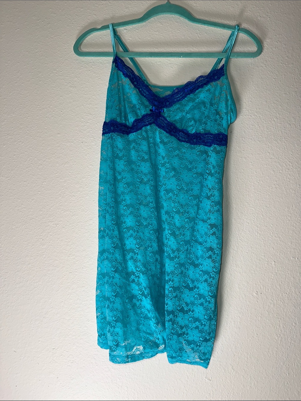 George Turquoise Lace Chemise with Blue Trim
